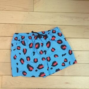 Blue & Red Leopard Print Kids Swim Trunks - 8 Years